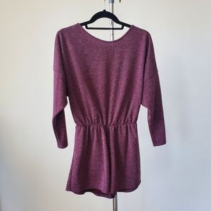 Burgundy 3/4 sleeve ribbed shorts romper